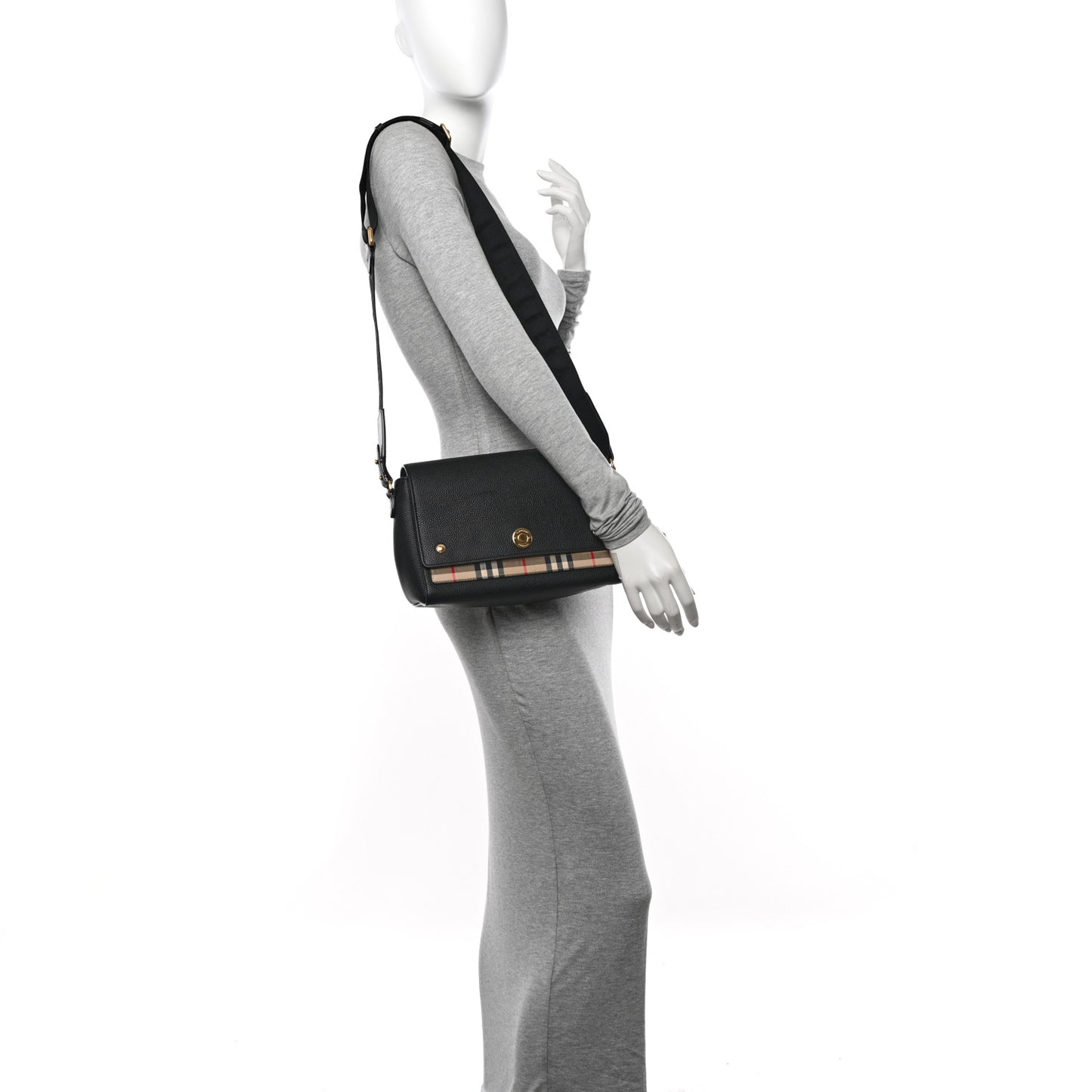Grainy Calfskin Vintage Check Note Crossbody Bag Black