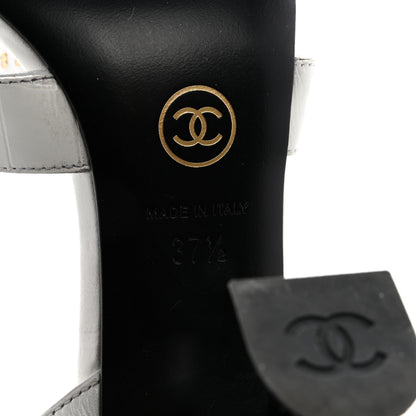 Chanel Calfskin Crocodile Embossed Sandals 37.5 White 8 of 13