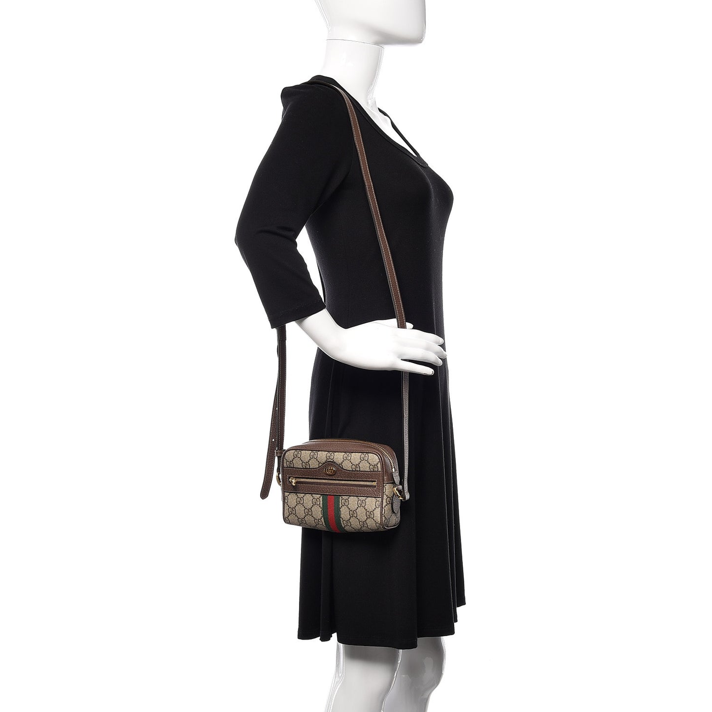 GG Supreme Monogram Web Mini Ophidia Shoulder Bag Brown