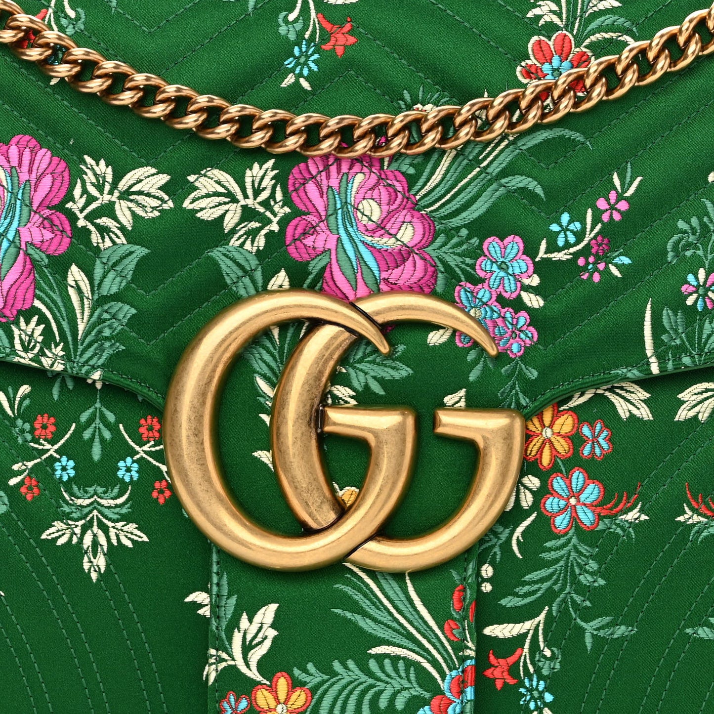 Jacquard Matelasse Floral Maxi GG Marmont Top Handle Shoulder Bag Green Multicolor