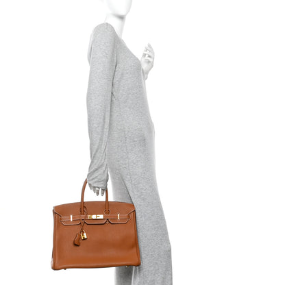Hermes Taurillon Clemence Birkin 35 Gold 2 of 14