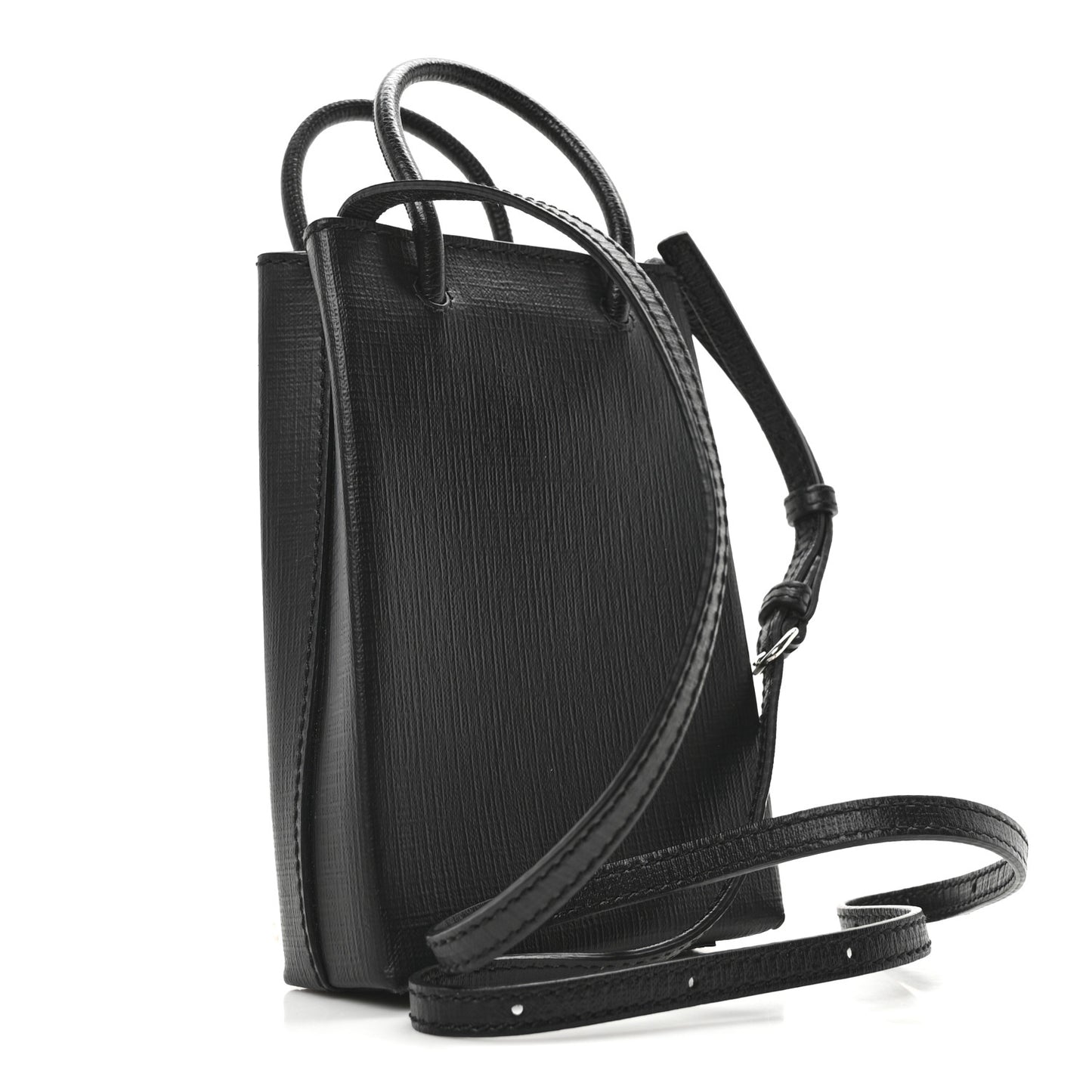 Squared Calfskin Logo Shopping Phone Holder Bag Black