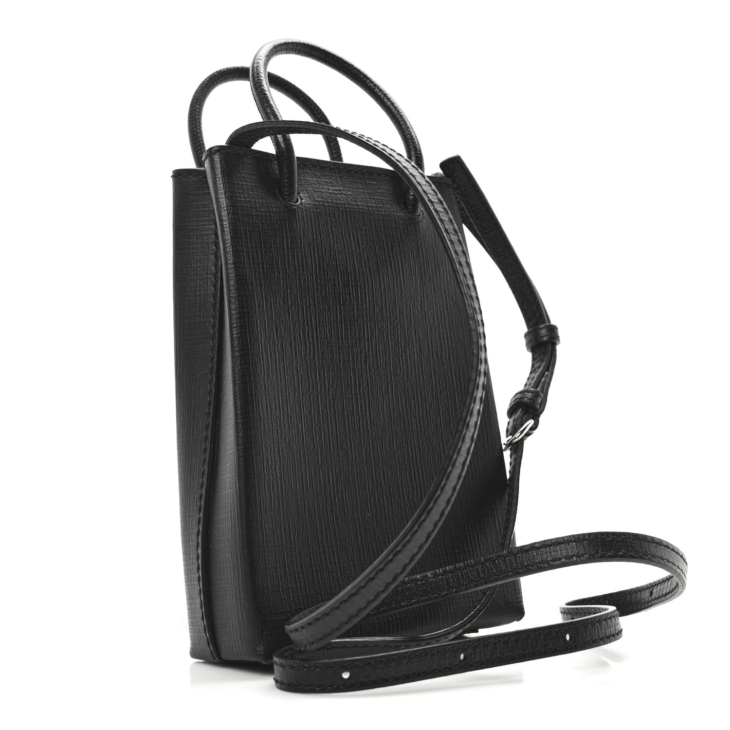 Balenciaga Squared Calfskin Logo Shopping Phone Holder Bag Black 3 of 9