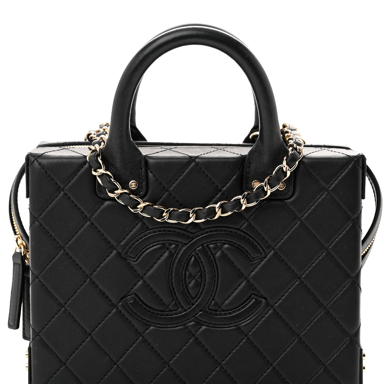 Chanel Calfskin Quilted Studded Square Vanity Case Black 8 of 10