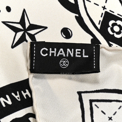 Chanel Silk Twill Square Scarf Hair Tie Ecru Black 5 of 8