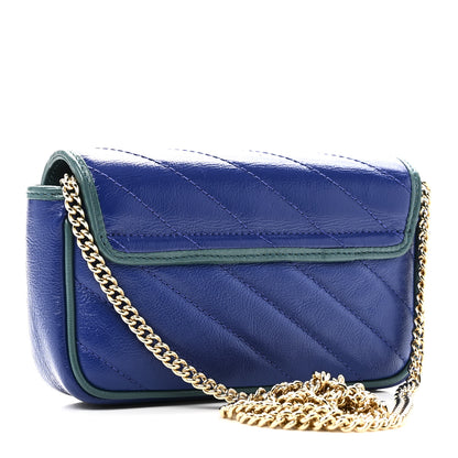 Gucci Azalea Calfskin Enamel Matelasse Diagonal Super Mini Torchon GG Marmont Shoulder Bag Imperial Blue Pavone 3 of 11