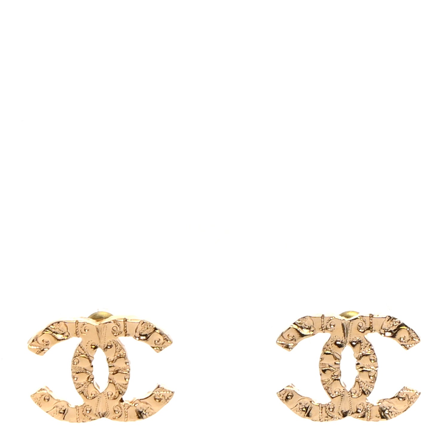 Chanel Metal Textured CC Earrings Gold 1 of 4