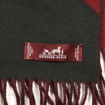 Hermes Cashmere Fringe Scarf Red Grey 3 of 4