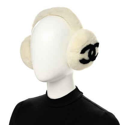 Chanel Shearling CC Bi-Color Ear Muffs White Black 2 of 5