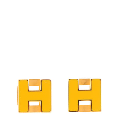 Hermes Gold Lacquered Cage d'H Earrings Jaune Madras 1 of 6