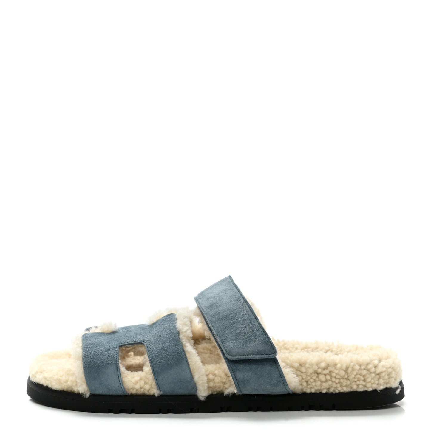 Suede Goatskin Woolskin Womens Chypre Sandals 37 Bleu Pinede Ecru