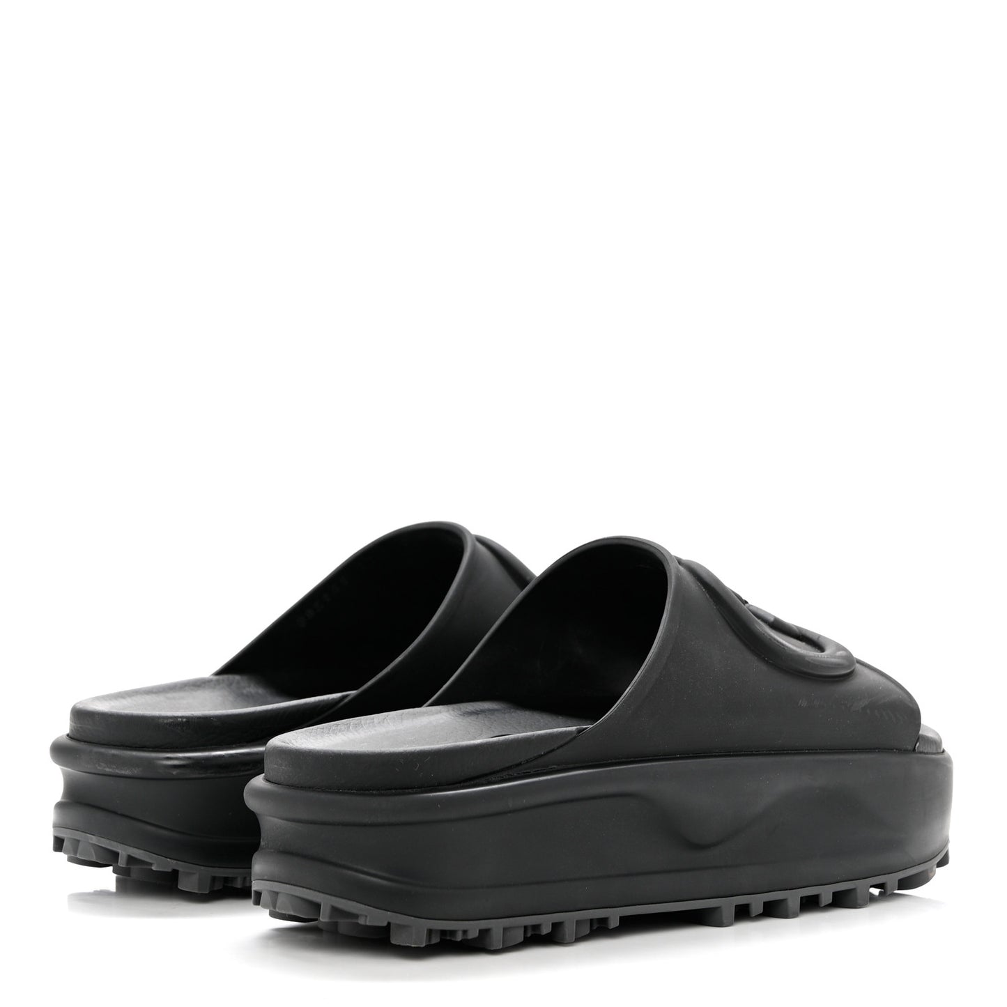 Soft Rubber Womens Interlocking G Platform 42mm Slide Sandals 38 Black