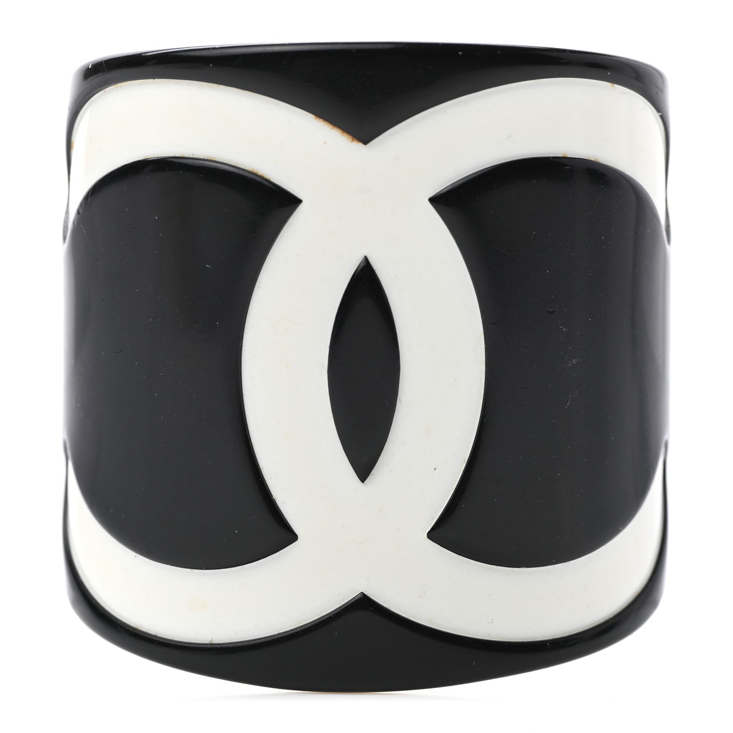 Chanel Resin CC Wide Cuff Black White 1 of 4
