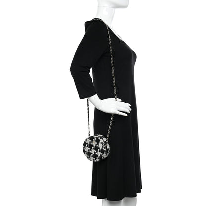 Chanel Tweed Quilted Round Clutch With Chain Black Ecru White 2 of 10