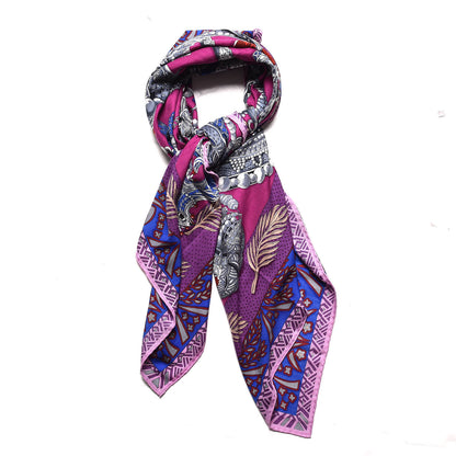 Hermes Cashmere Silk Zenobie Reine De Palmyre Shawl 140 Fuchsia Gris Acier Violet 3 of 7