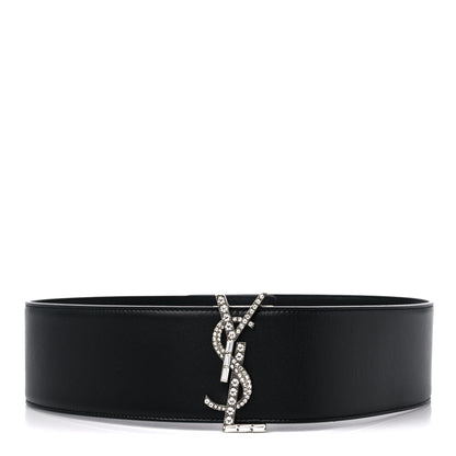 Saint Laurent Calfskin Crystal Monogram Belt 70 28 Black 1 of 6