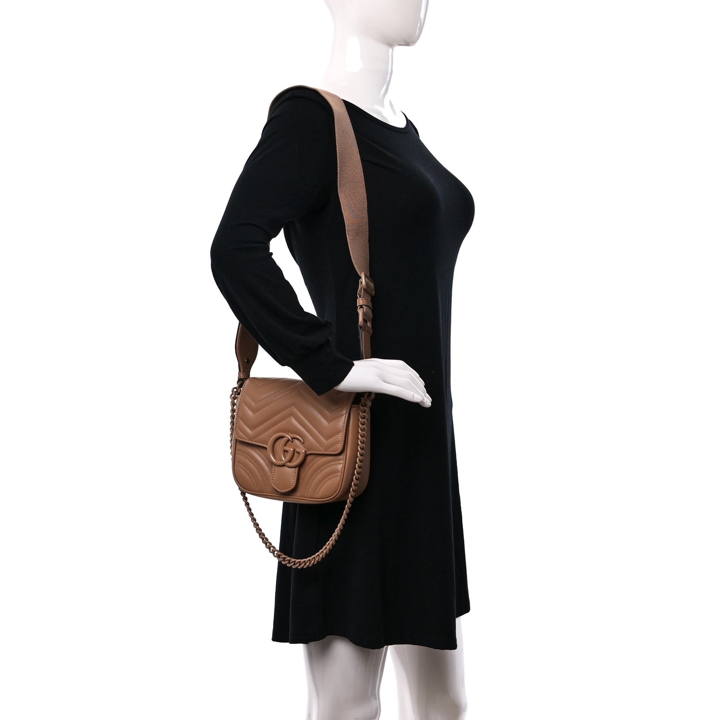 Calfskin Matelasse Monochrome Mini GG Marmont Crossbody Shoulder Bag Camelia Winter Rose