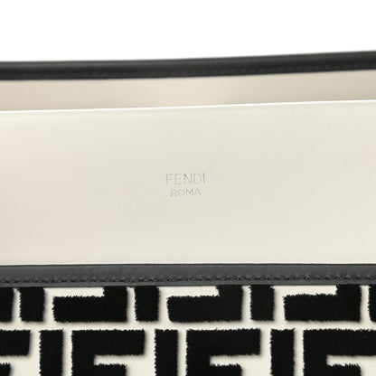 Fendi Vitello Century Velvet F is Fendi FF Embroidered Regular Runaway Satchel White Black 6 of 11