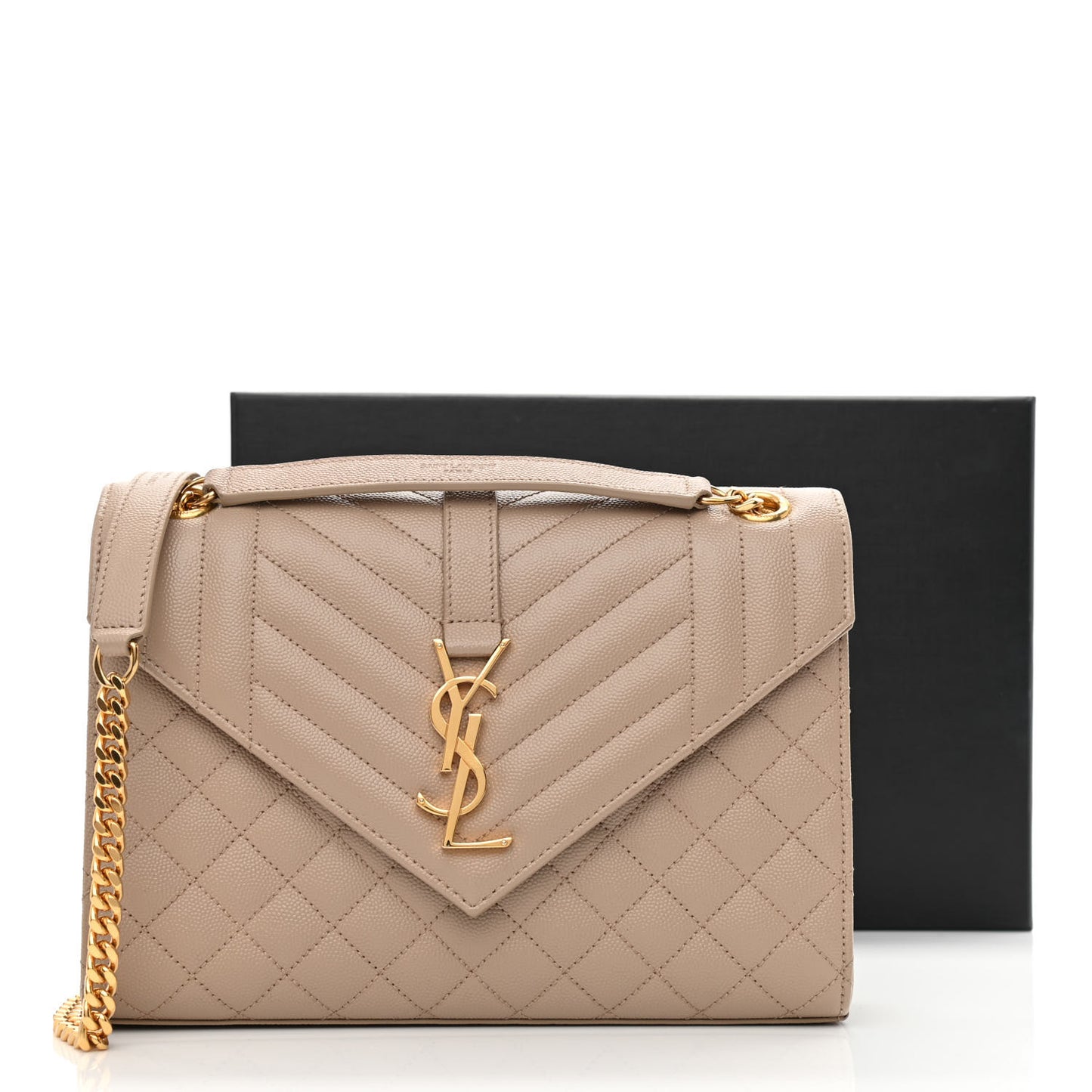Grain De Poudre Textured Mixed Matelasse Medium Triquilt Monogram Satchel Dark Beige