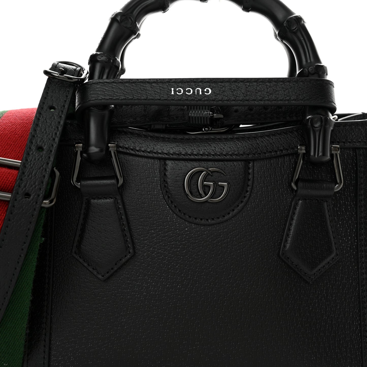 Textured Dollar Calfskin Web Monochrome Mini Diana Tote Bag Black