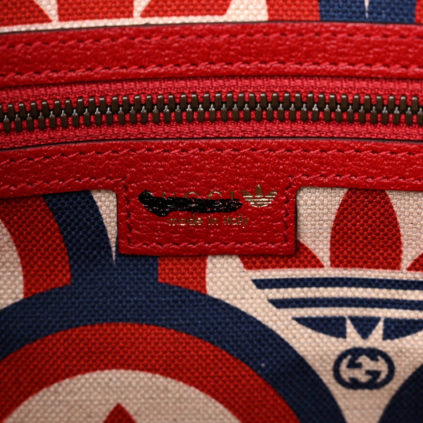 X ADIDAS Textured Dollar Calfskin Web Trefoil Logo Embossed Mini Bowling Bag Red Off White