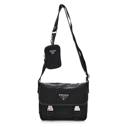 Prada Re-Nylon Saffiano Pocket Double Snap Buckle Shoulder Bag Black 1 of 12
