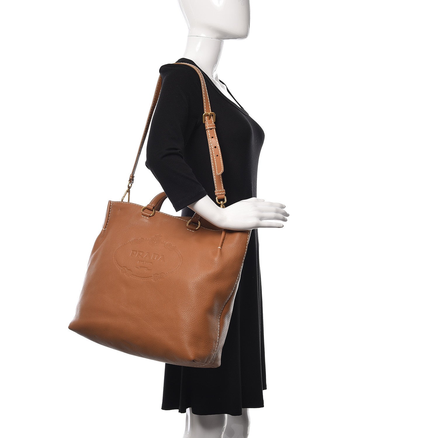 Prada Vitello Daino Logo Shopping Tote Cuoio 2 of 16
