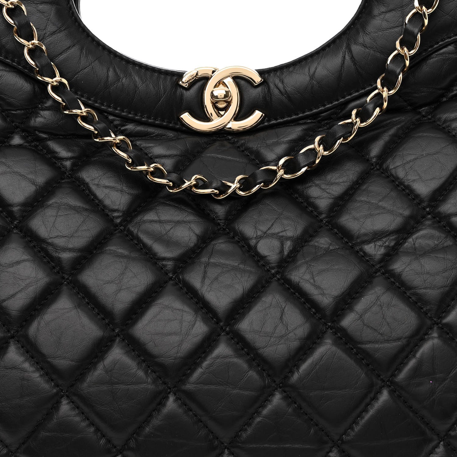 Chanel Shiny Crumpled Calfskin Quilted Large 31 Shopping Bag Black 8 of 10