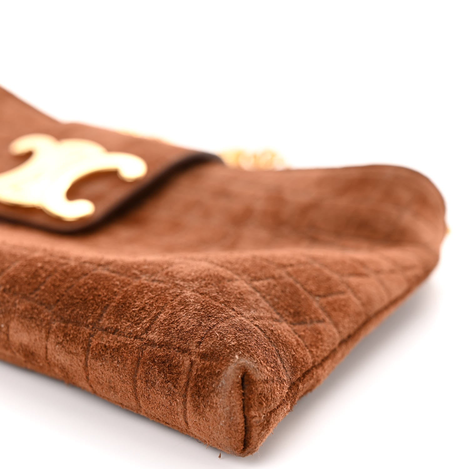 Celine Suede Crocodile Embossed Triomphe Wiltern Clutch Brown