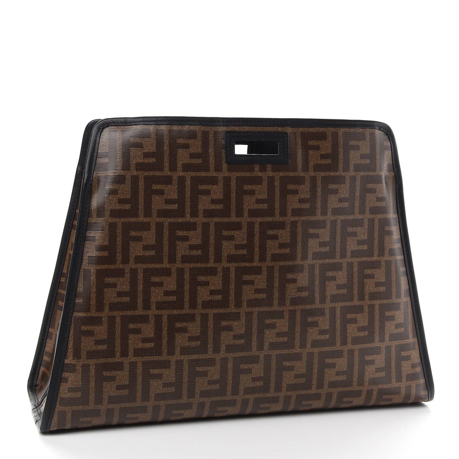 Fendi Glazed Fabric Vitello Century FF 1974 Stamp Patch Medium Peekaboo Defender Cover Mogano Panna Black 3 of 9