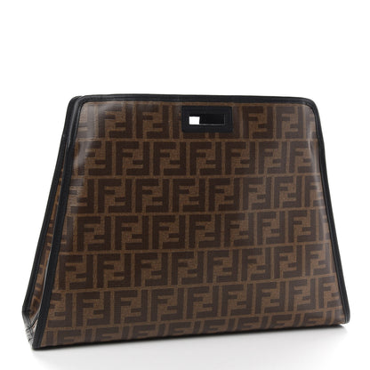 Fendi Glazed Fabric Vitello Century FF 1974 Stamp Patch Medium Peekaboo Defender Cover Mogano Panna Black 3 of 9