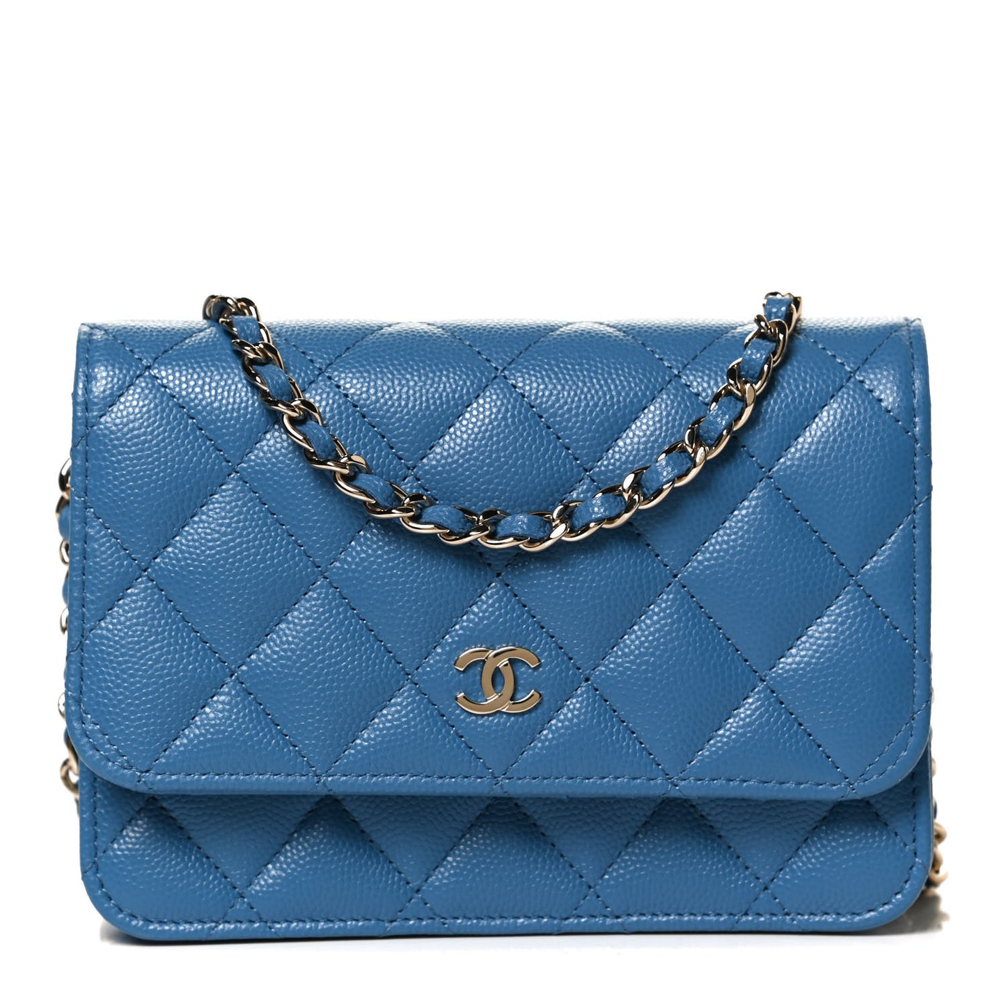 Caviar Quilted Mini Wallet On Chain WOC Blue