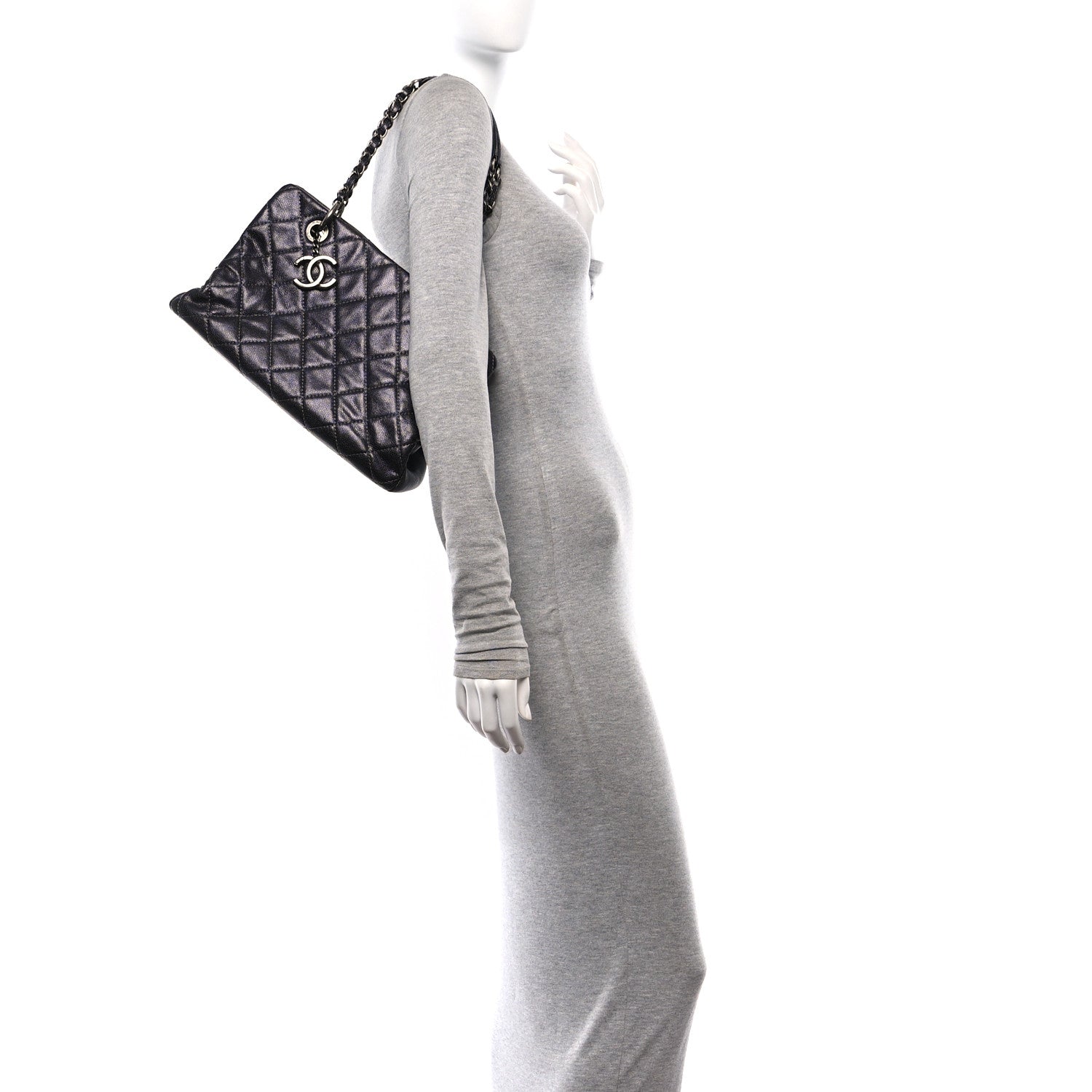 Chanel Iridescent Caviar Quilted Chic Shopping Tote Silver 2 of 11