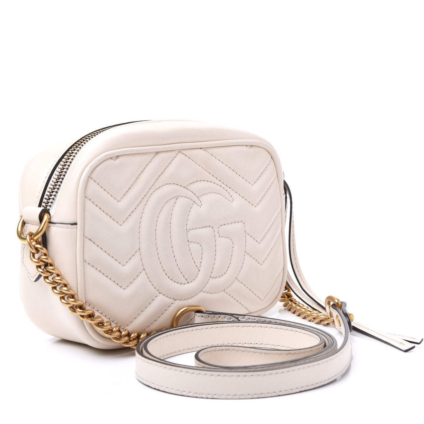 Calfskin Matelasse Mini GG Marmont Chain Shoulder Bag White