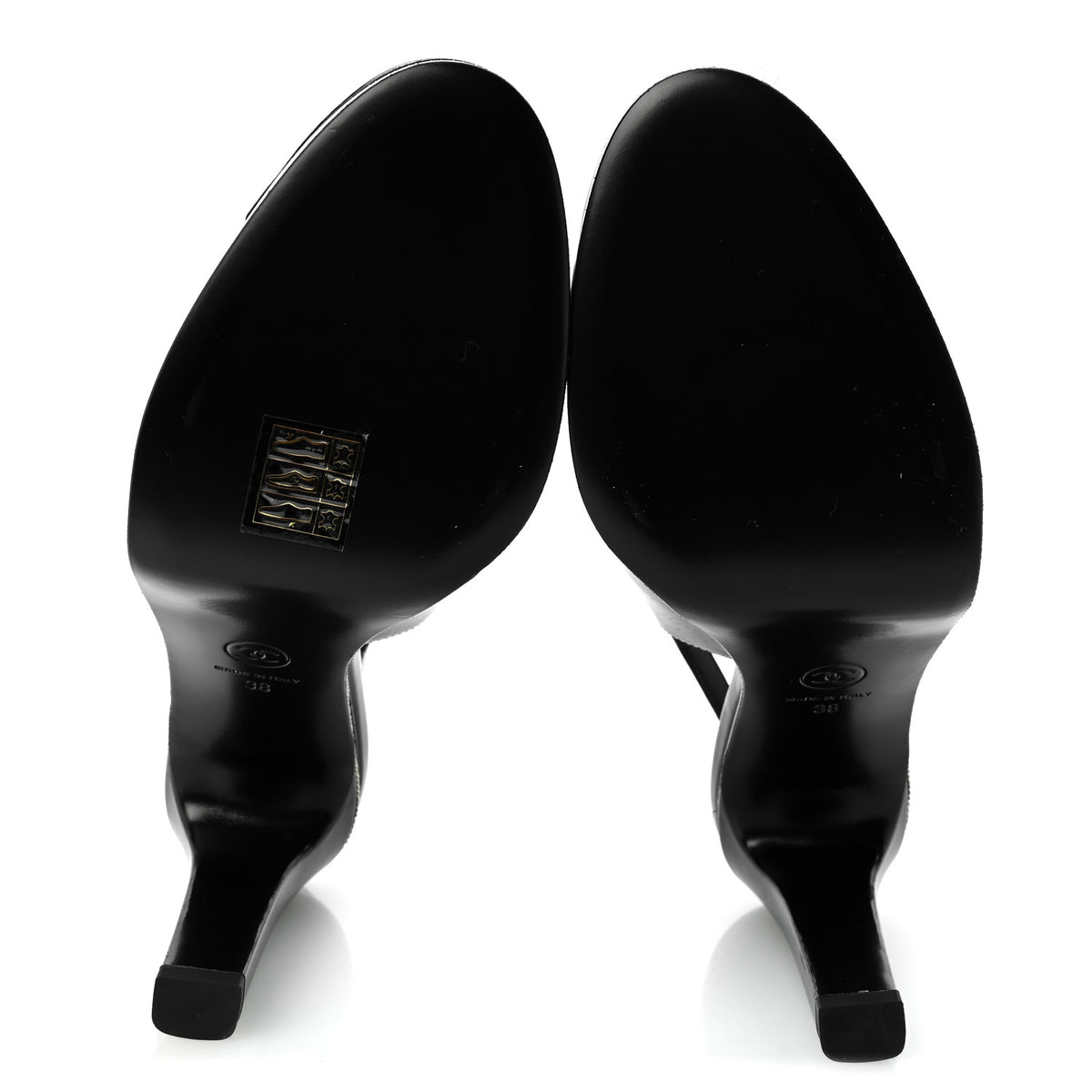 Lambskin Patent Calfskin Embellished Cap Toe CC Slingback Pumps 38 Black