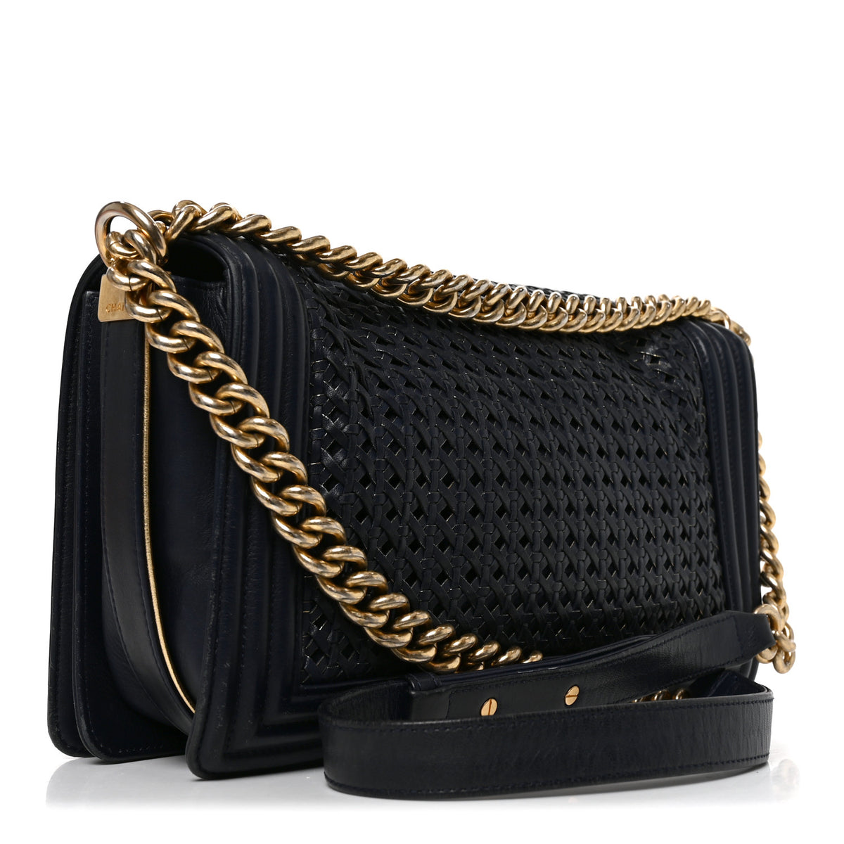 Chanel Braided Sheepskin Large Boy Flap Navy 2 of 9