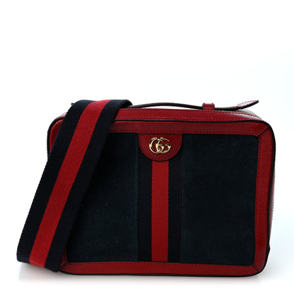 Gucci Suede Calfskin Web Small Ophidia Top Handle Shoulder Bag New Blue Romantic Cherry 1 of 9