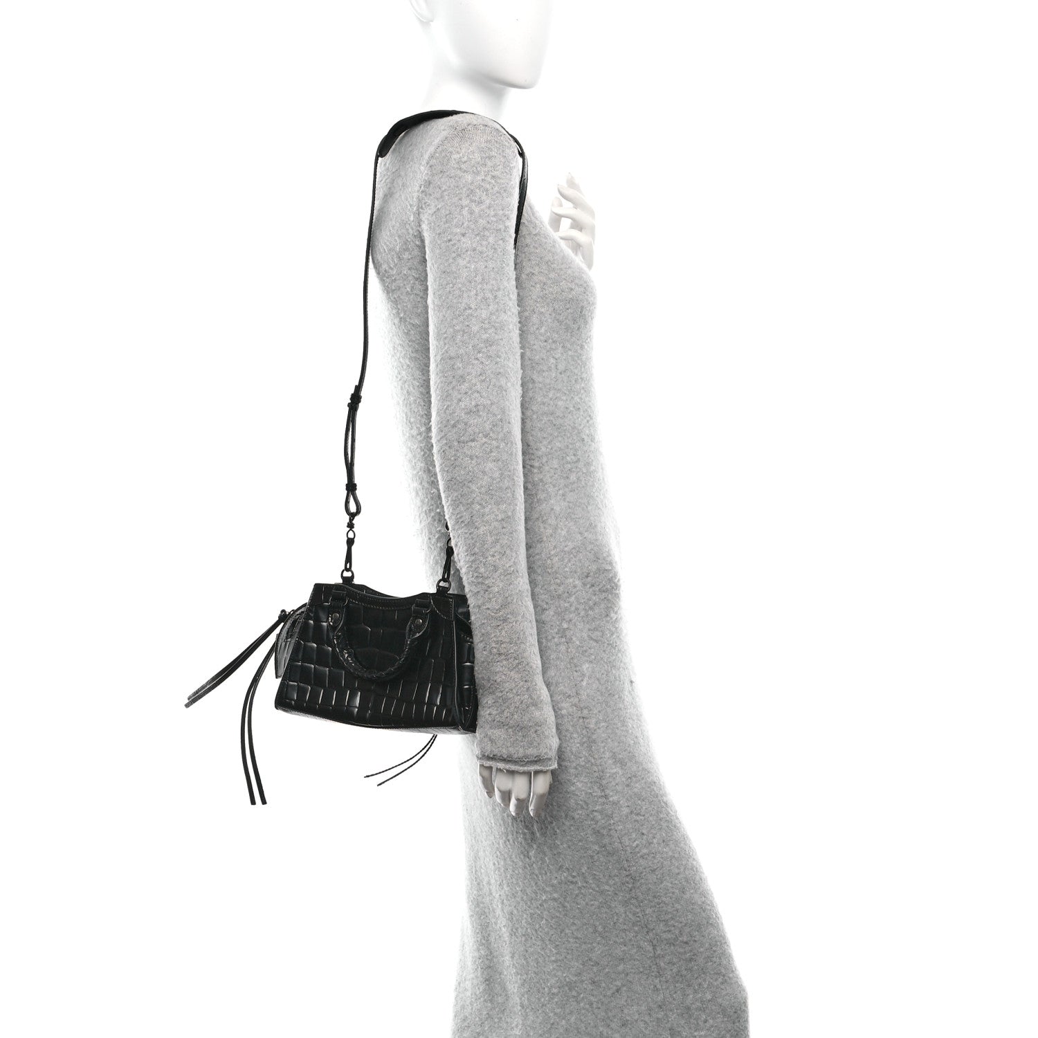Balenciaga Semi Shiny Calfskin Crocodile Embossed Neo Classic Black Hardware Mini City Black 2 of 12