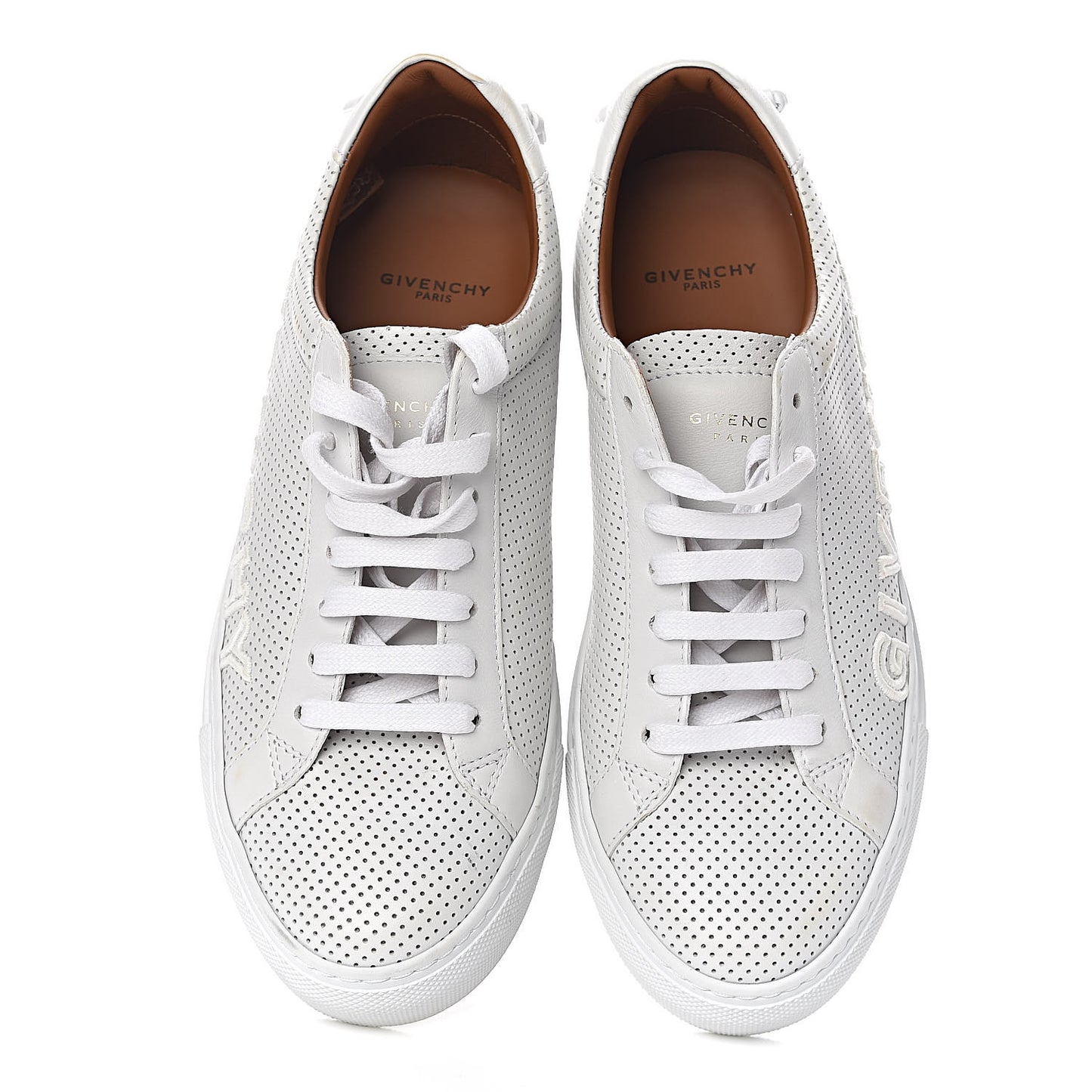 Calfskin Perforated Womens Urban Street Sneakers 37.5 White