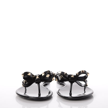 Valentino Garavani PVC Jelly Rockstud Bow Thong Sandals 40 Black 3 of 8