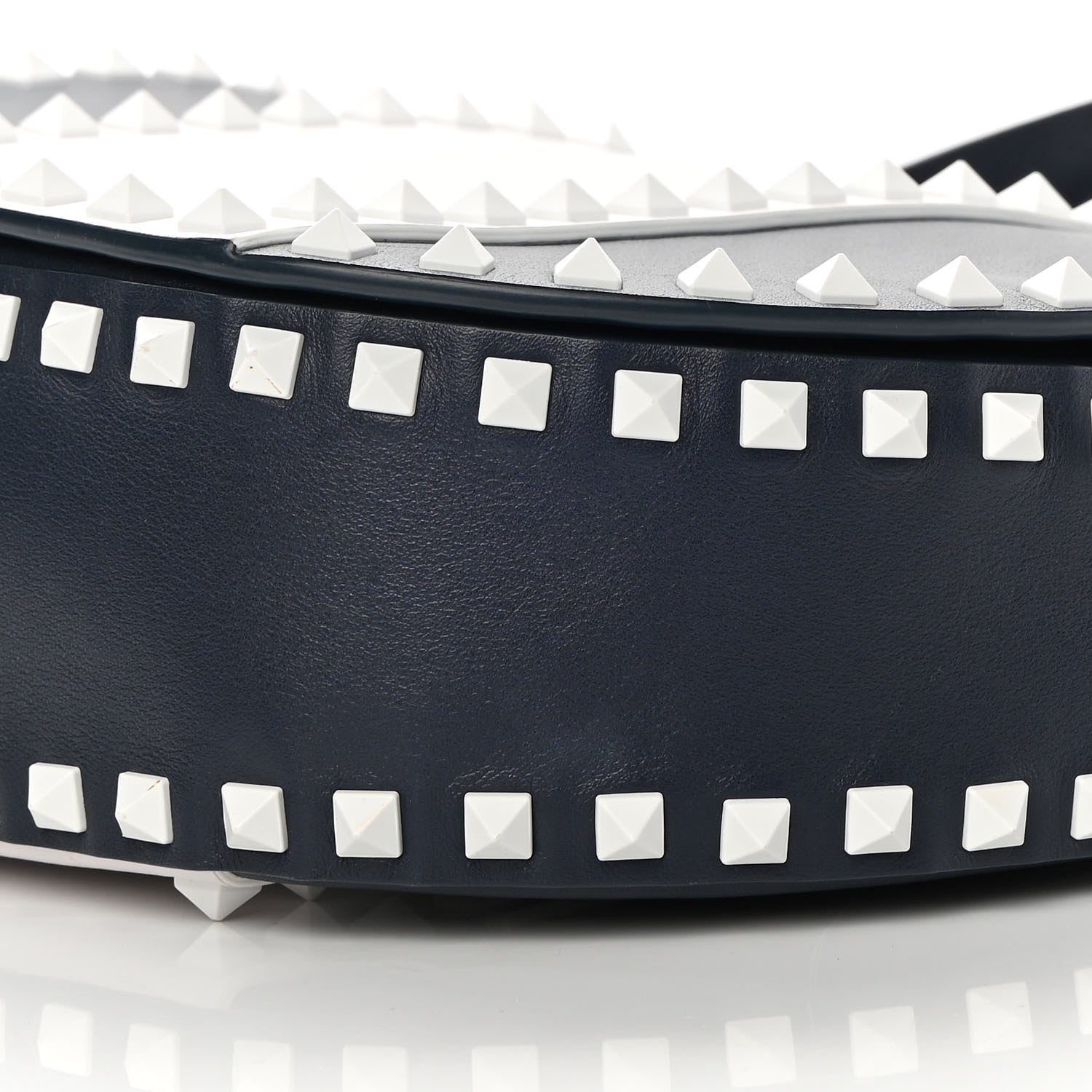 Valentino Garavani Vitello Colorblock Large Free Rockstud Halfmoon Saddle Bag Marine White 9 of 14