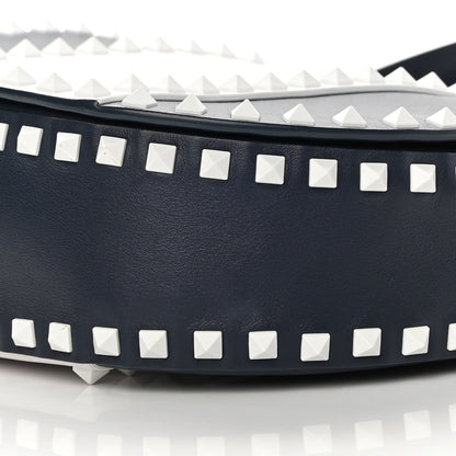 Valentino Garavani Vitello Colorblock Large Free Rockstud Halfmoon Saddle Bag Marine White 9 of 14