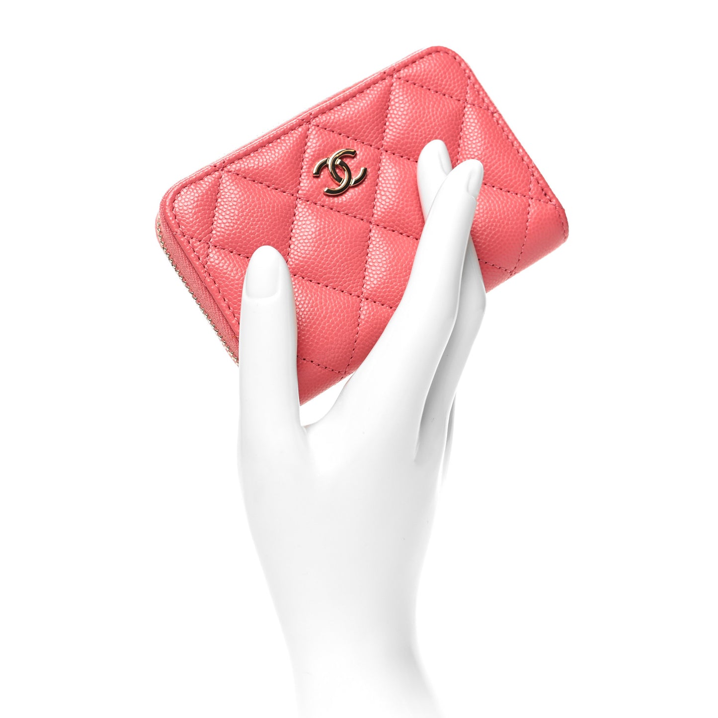 Caviar Quilted Zip Coin Purse Pink