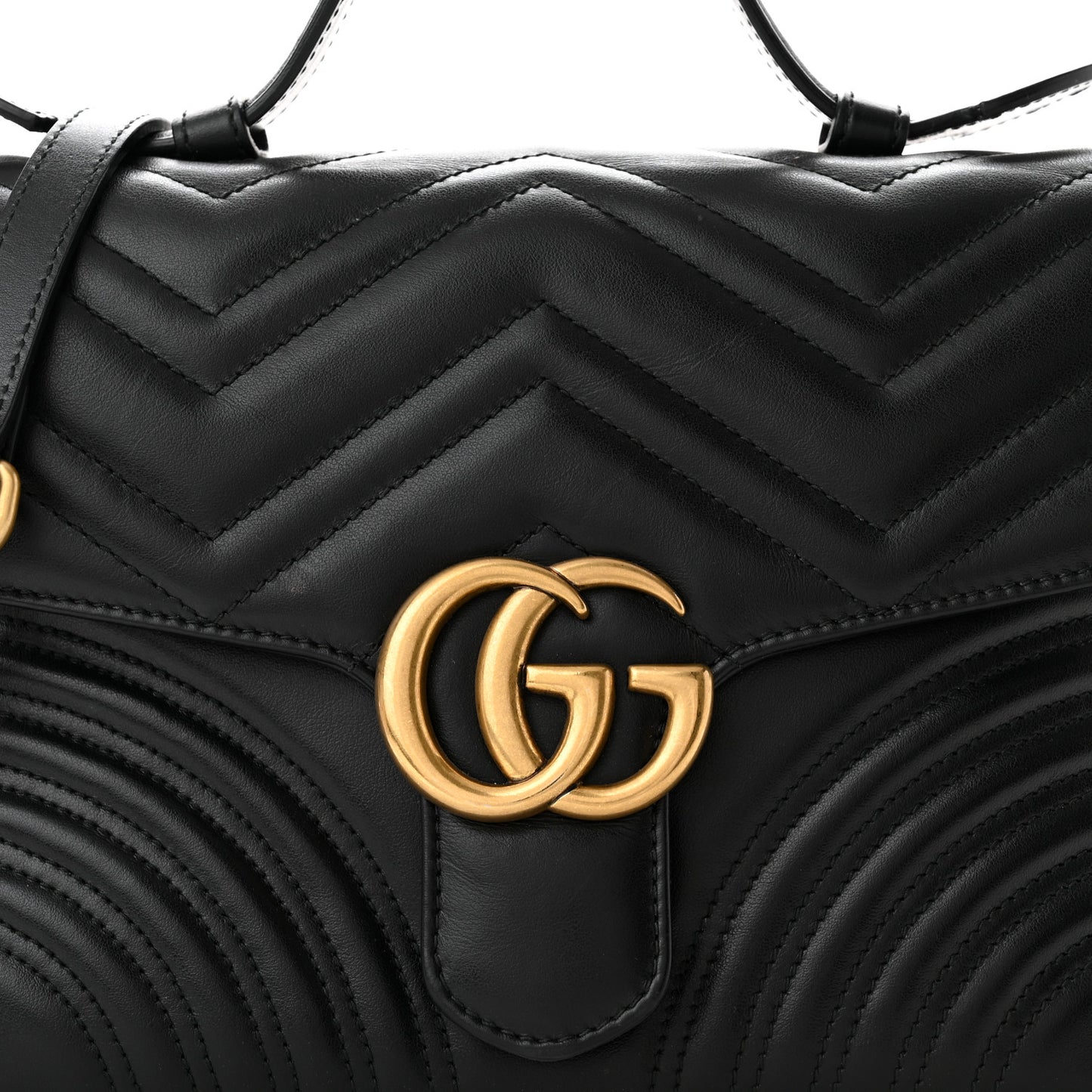 Calfskin Matelasse Small GG Marmont Top Handle Shoulder Bag Black
