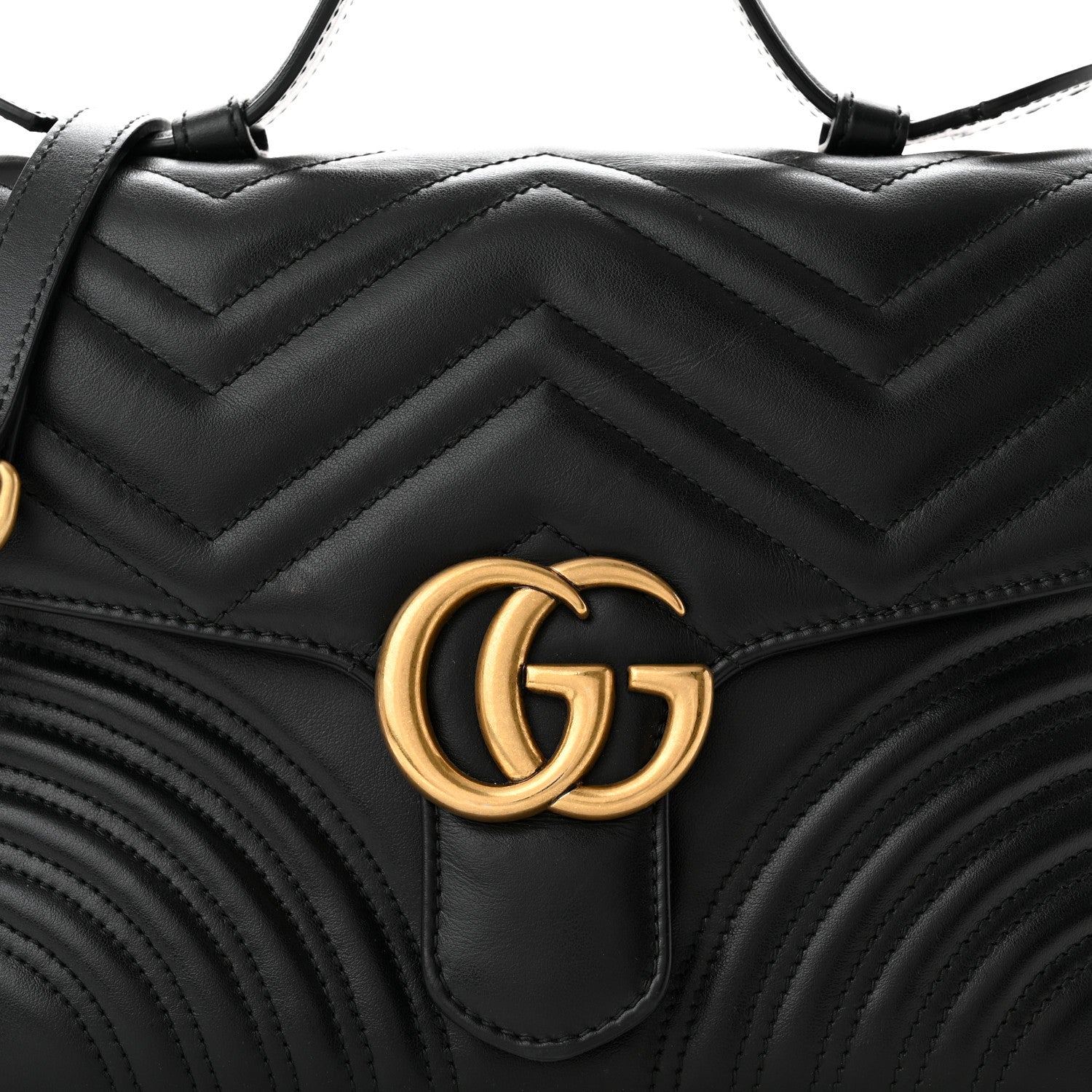 Gucci Calfskin Matelasse Small GG Marmont Top Handle Shoulder Bag Black 8 of 10