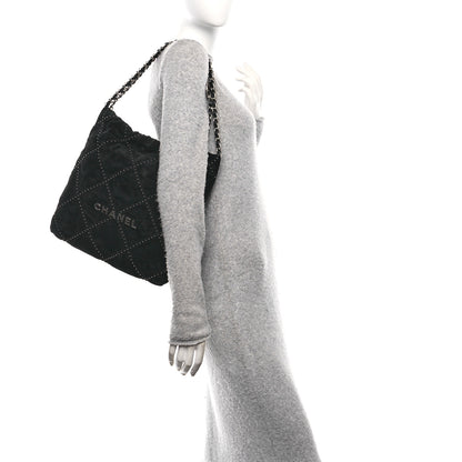 Chanel Suede Quilted Studded Small Chanel 22  Black 2 of 11