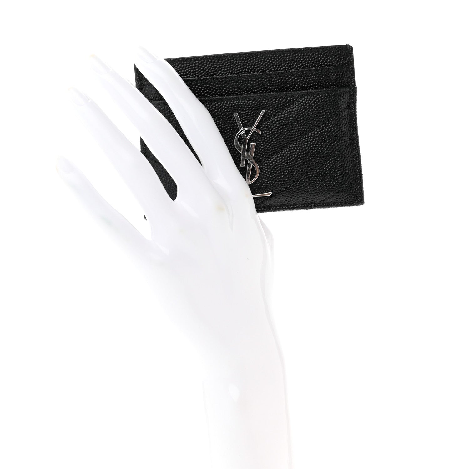 Saint Laurent Grain De Poudre Matelasse Chevron Monogram Credit Card Case Black 2 of 7