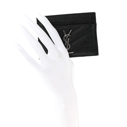 Saint Laurent Grain De Poudre Matelasse Chevron Monogram Credit Card Case Black 2 of 7