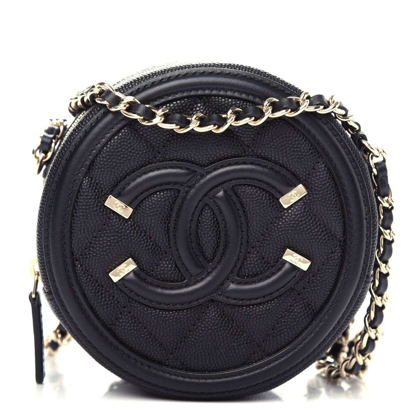 Caviar Quilted Round Filigree Crossbody Black