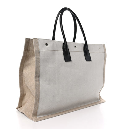 Saint Laurent Linen Calfskin Rive Gauche Tote Optic White 3 of 10